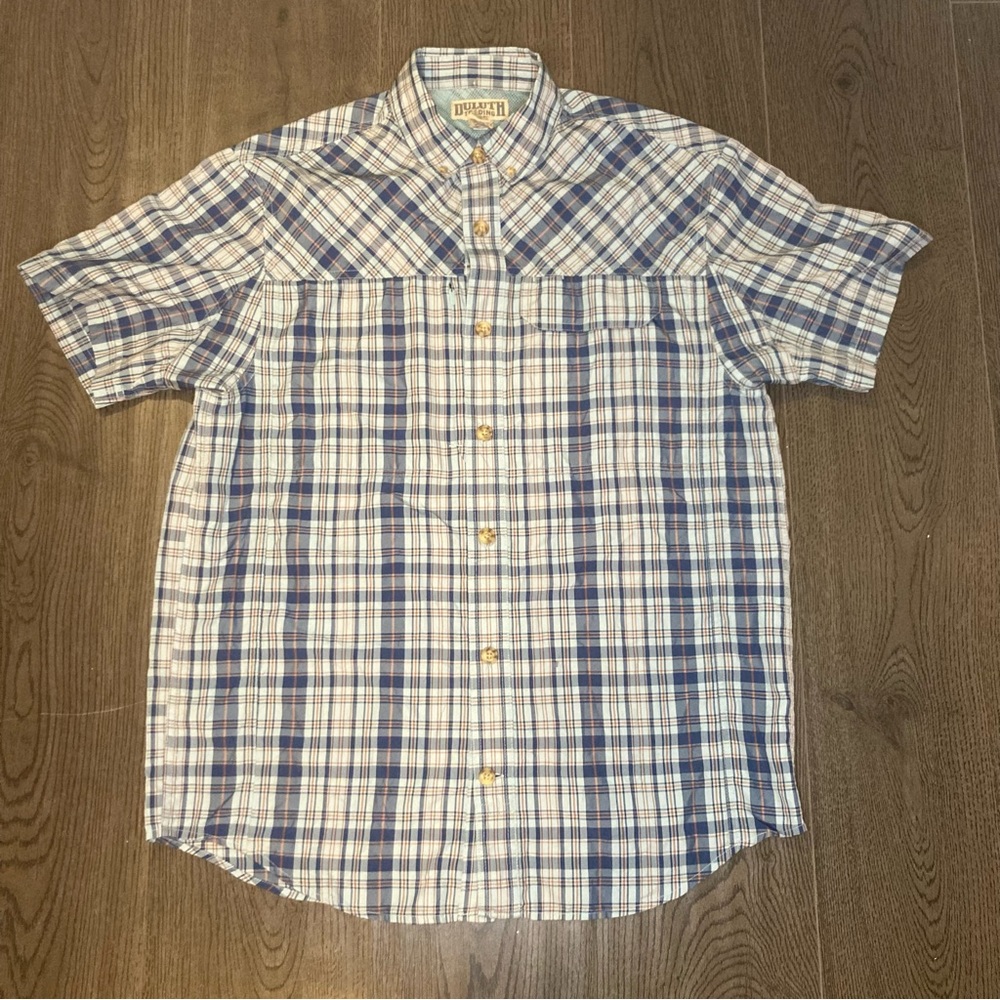 Men's Duluth Trading Co Fishing Shirt Polyester Nylon Blend Vented Blue Size M
